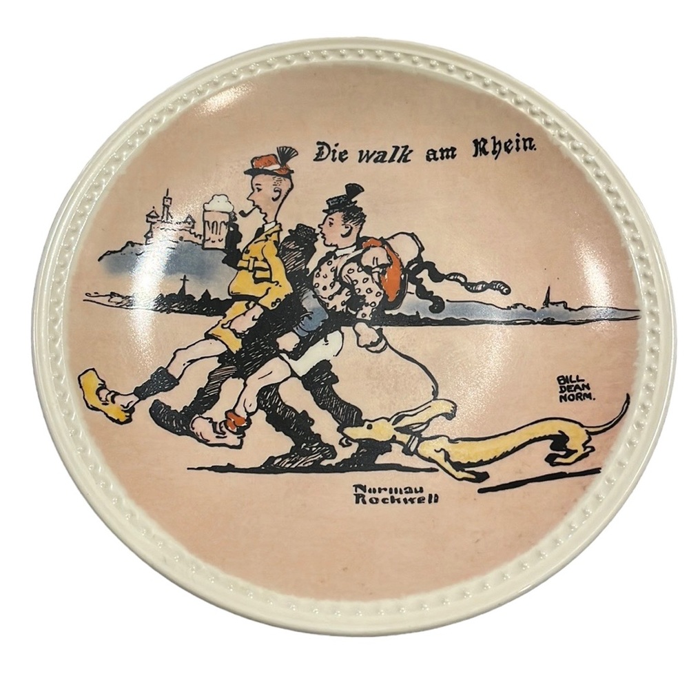 VINTAGE NEWELL POTTERY, ROCKWELL ON TOUR, LTD. ED. PLATE OF “DIE WALK AM RHEIN”